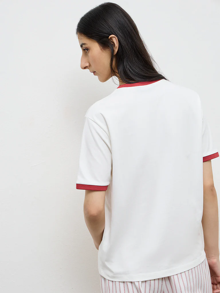 Nuon White Printed Cotton T-Shirt - Image 4