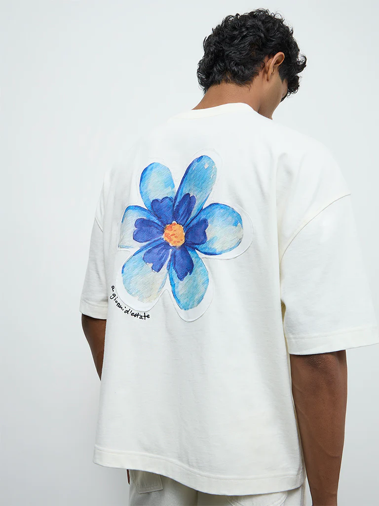 Nuon White Printed Oversized Cotton T-Shirt - Image 4
