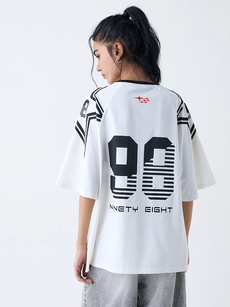 Nuon White Racer-Inspired Cotton-Blend T-Shirt - Image 4