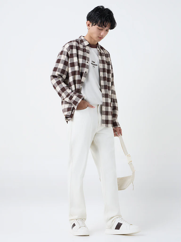 Nuon White Relaxed-Fit Mid-Rise Jeans