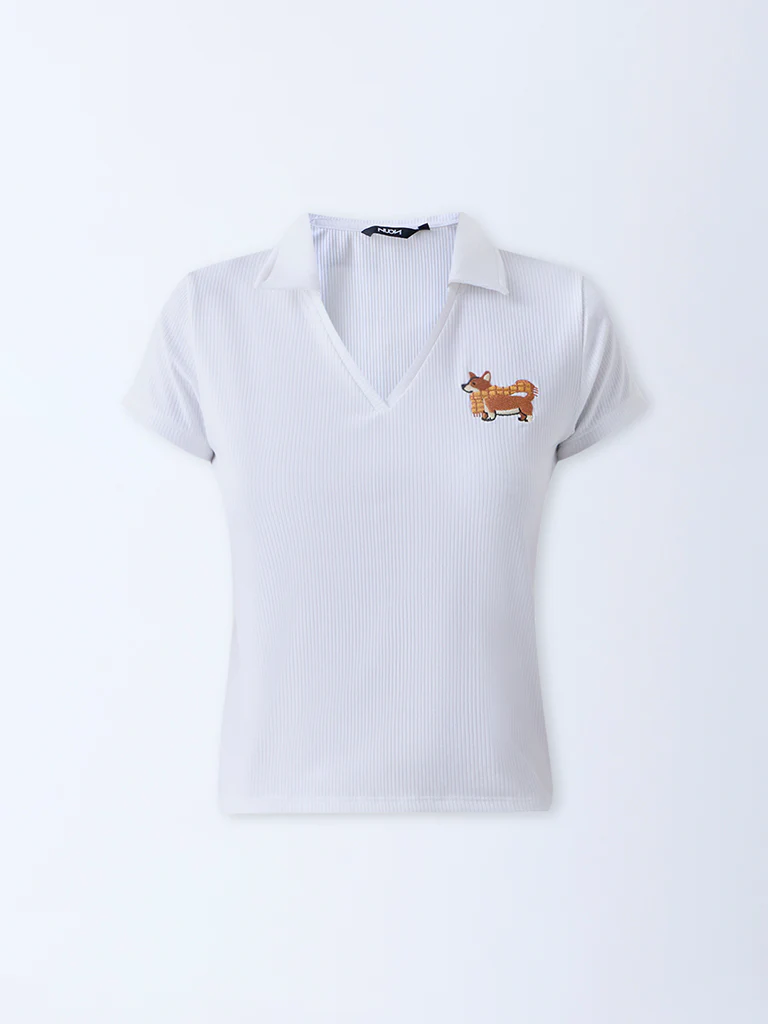 Nuon White Ribbed Cotton-Blend Top - Image 5