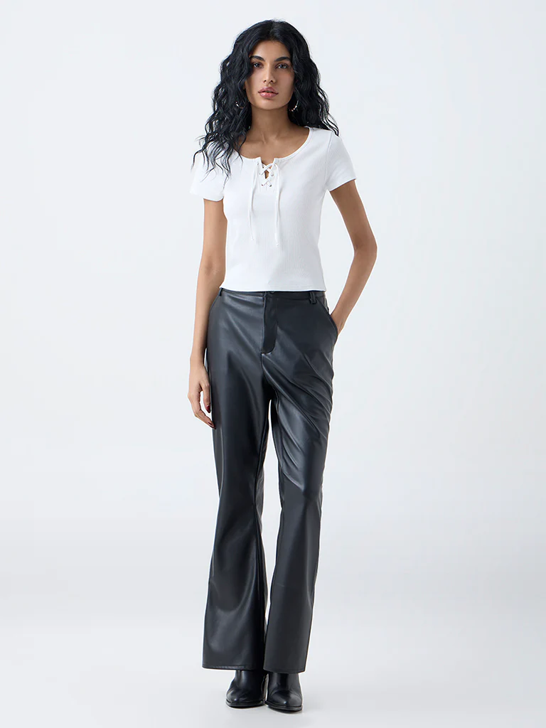 Nuon White Ribbed Criss-Cross Design Top - Image 2