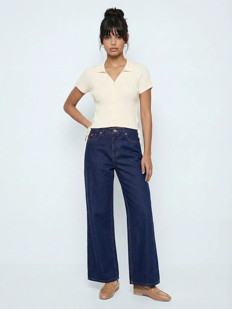 Nuon White Ribbed Side-Tie Top - Image 2