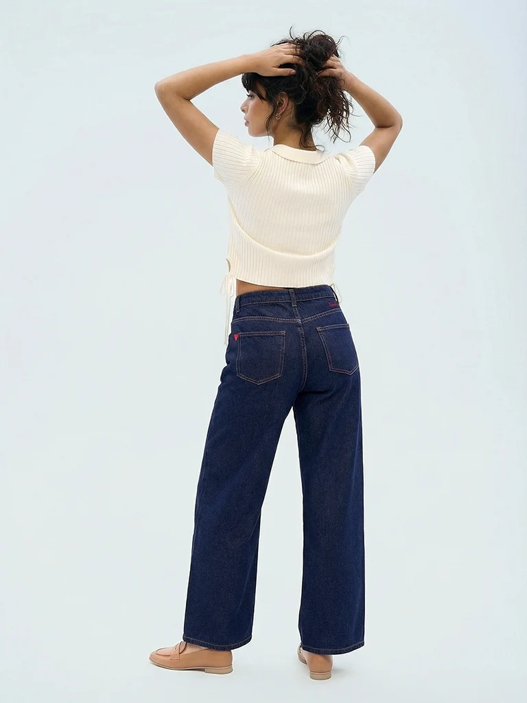 Nuon White Ribbed Side-Tie Top - Image 3