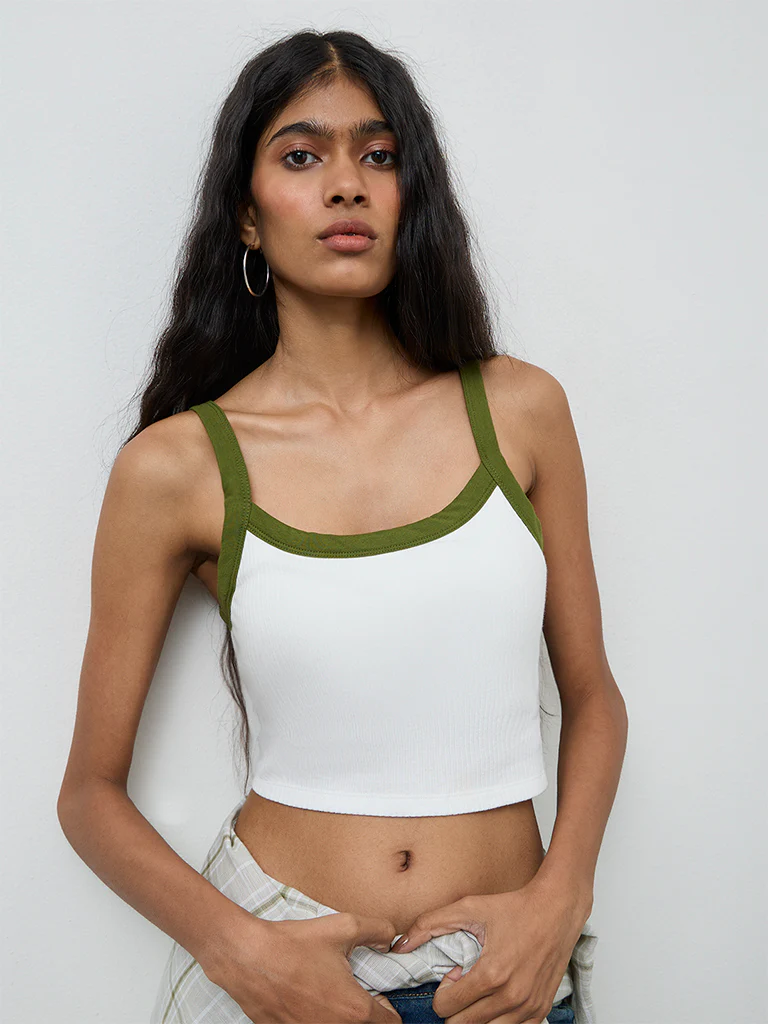 Nuon White Ribbed-Textured Cotton Top - Image 2