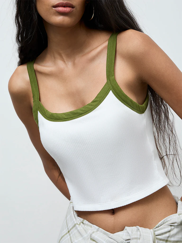 Nuon White Ribbed-Textured Cotton Top - Image 3