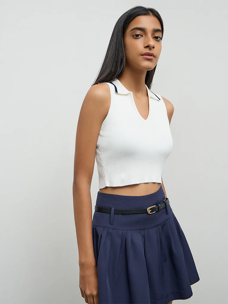 Nuon White Ribbed-Textured Top - Image 2