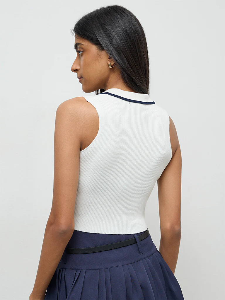 Nuon White Ribbed-Textured Top - Image 4