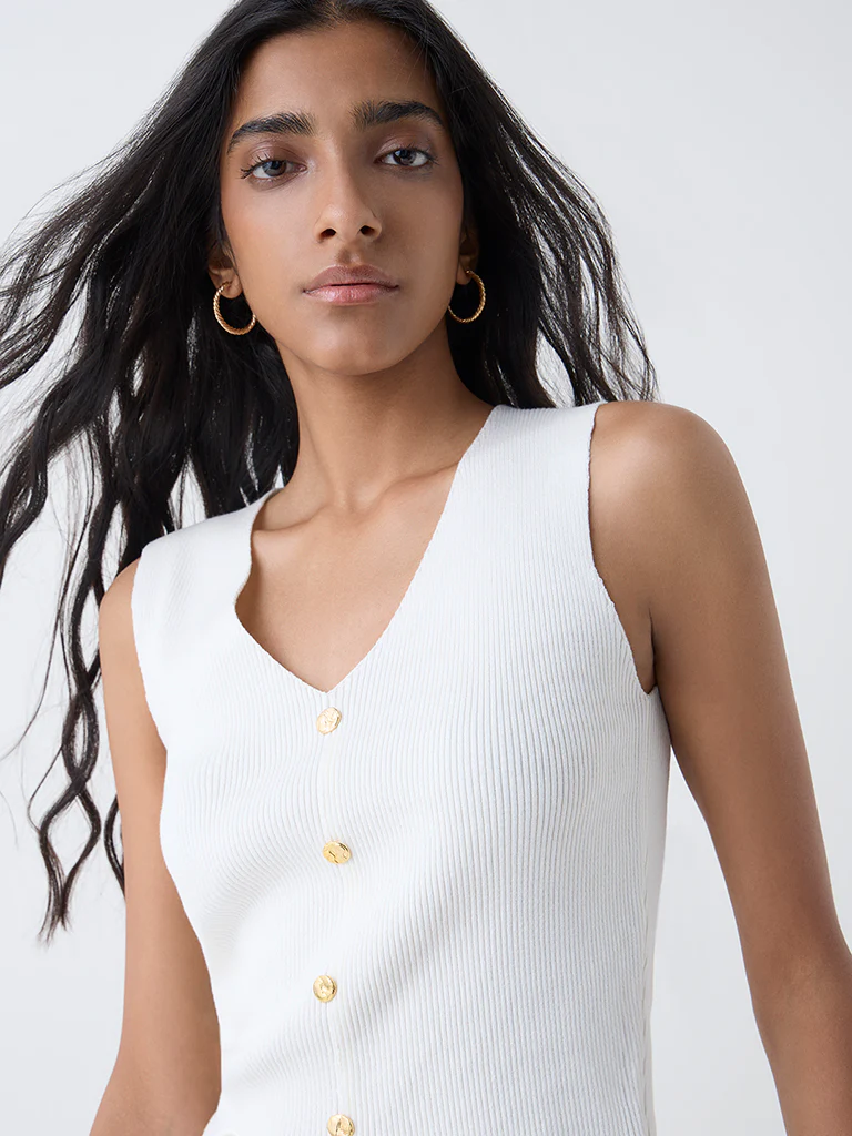Nuon White Ribbed Top - Image 3