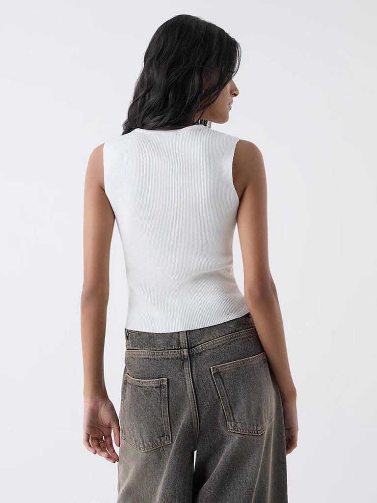 Nuon White Ribbed Top - Image 4