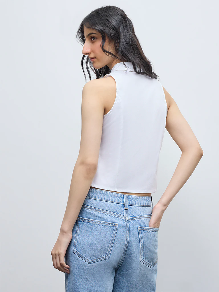 Nuon White Ruched Cotton-Blend Blouse - Image 4