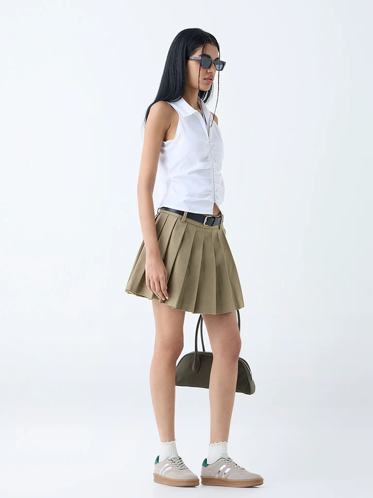 Nuon White Ruched Cotton-Blend Shirt - Image 2