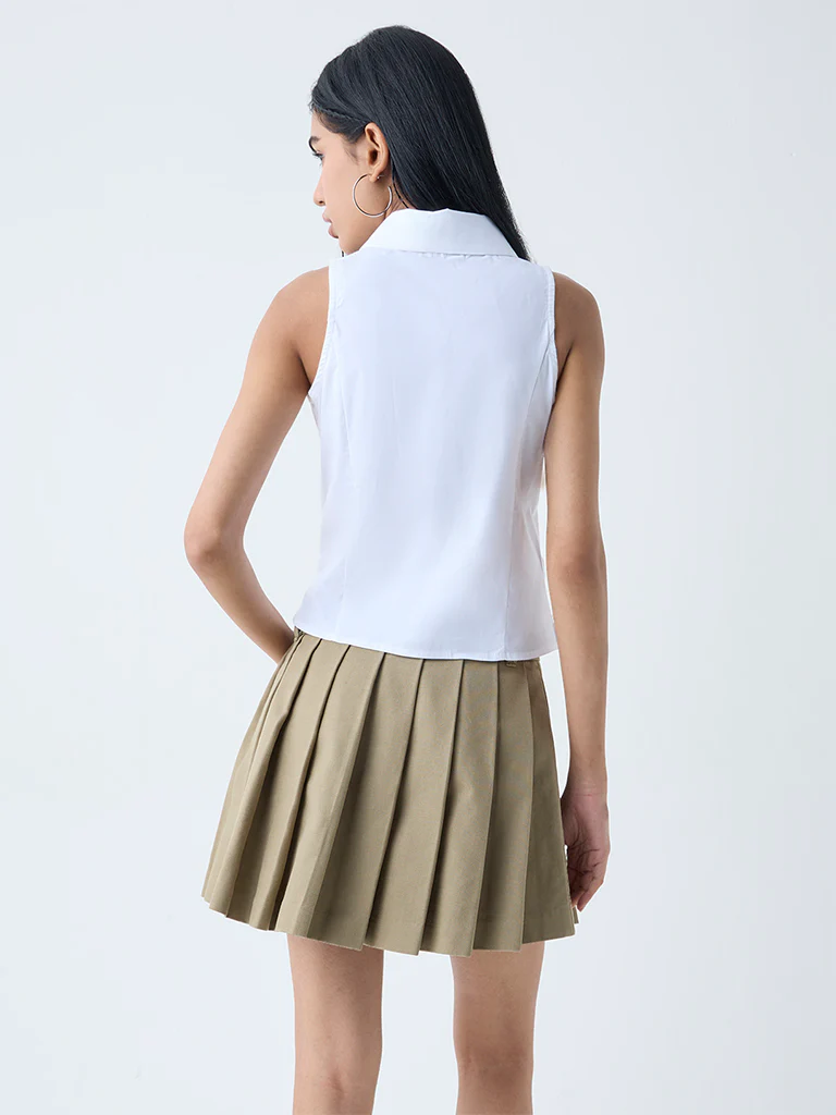 Nuon White Ruched Cotton-Blend Shirt - Image 4