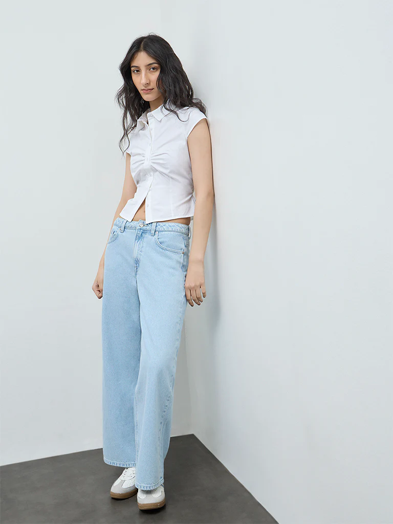 Nuon White Ruched Cotton Shirt - Image 2