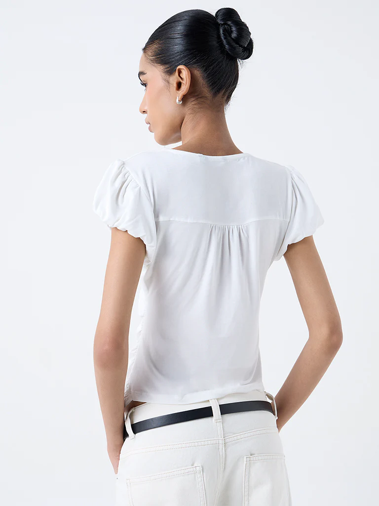 Nuon White Ruched Top - Image 4
