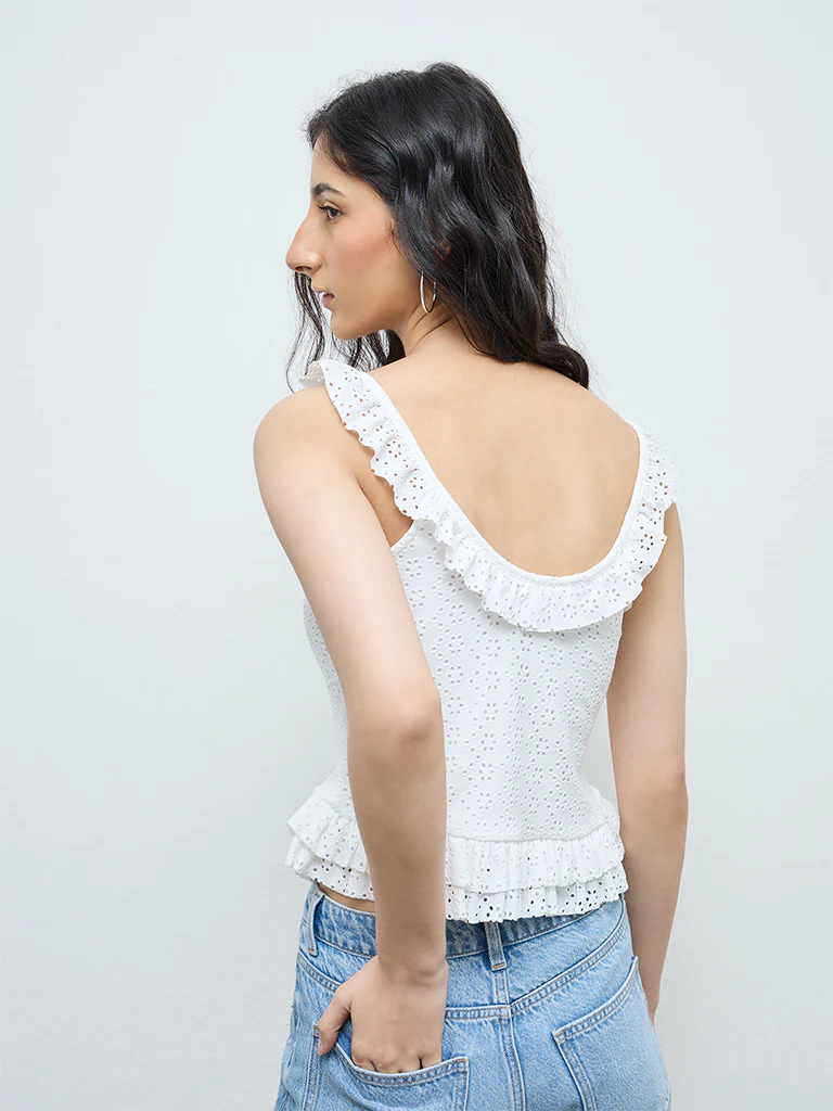 Nuon White Schiffli Embroidered Top - Image 4