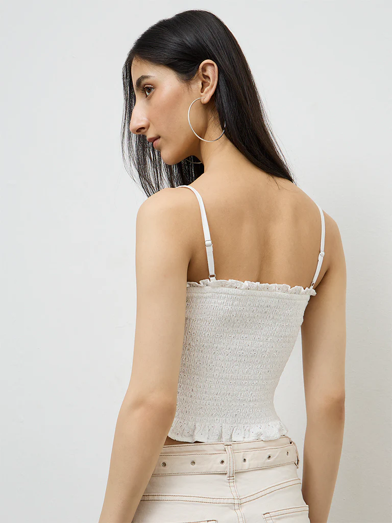 Nuon White Smocked Cotton Top - Image 4