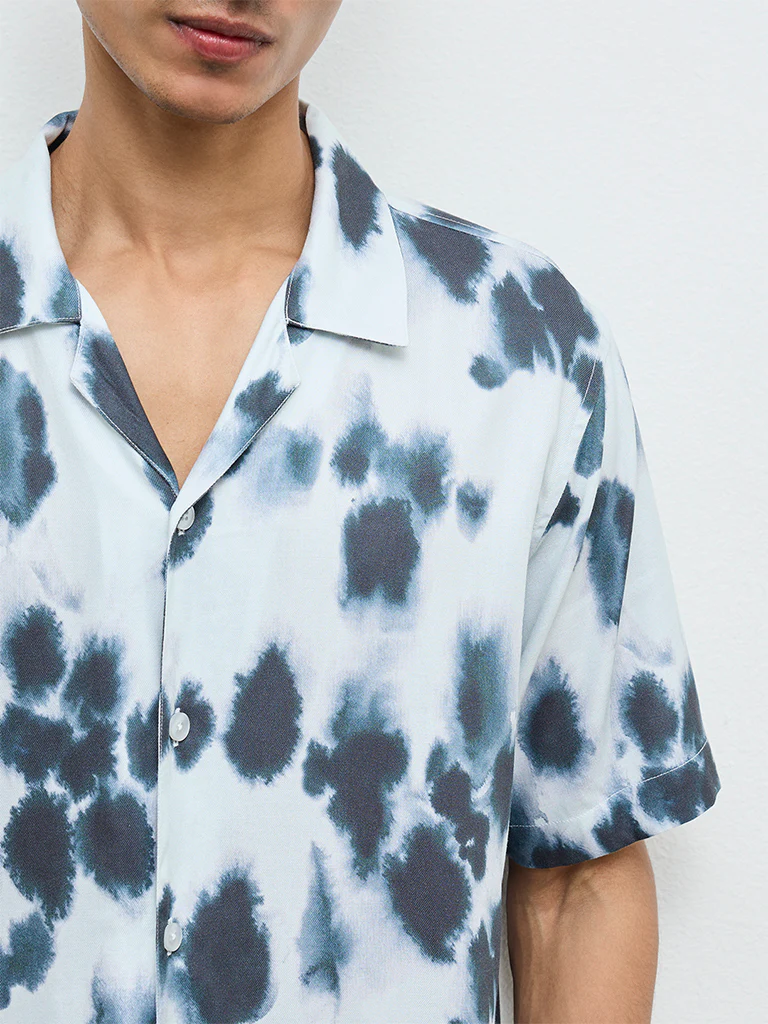 Nuon White Smudge Printed Relaxed-Fit Shirt - Image 3