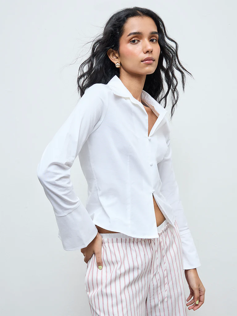 Nuon White Solid Cotton Blouse