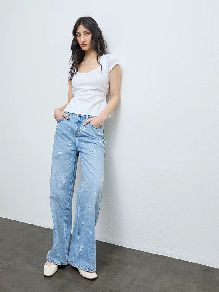 Nuon White Solid Cotton Top - Image 2