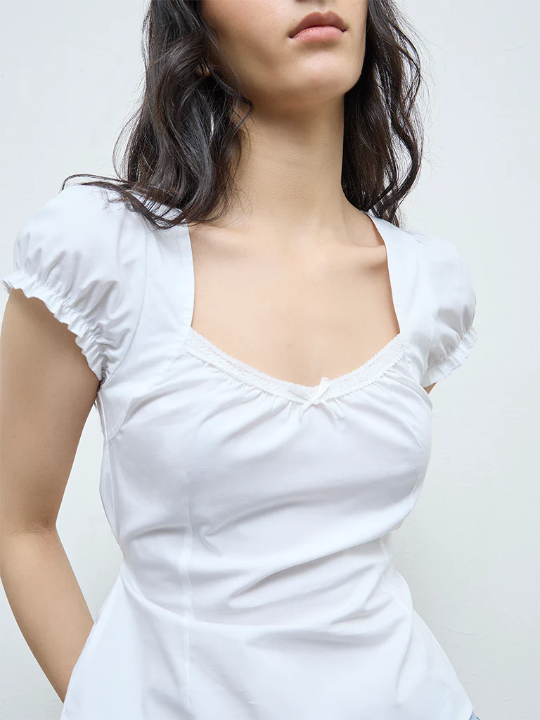 Nuon White Solid Cotton Top - Image 3