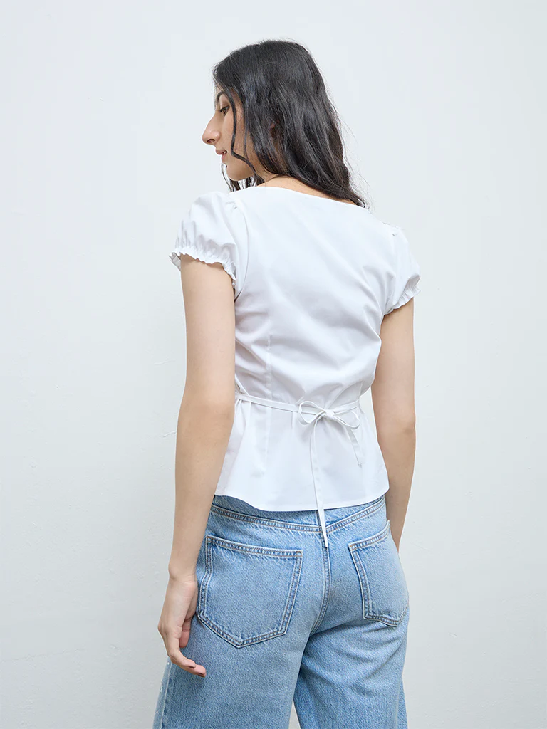 Nuon White Solid Cotton Top - Image 4