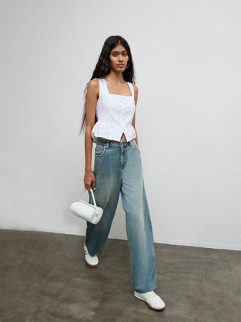 Nuon White Solid Pintuck Cotton-Blend Top - Image 2