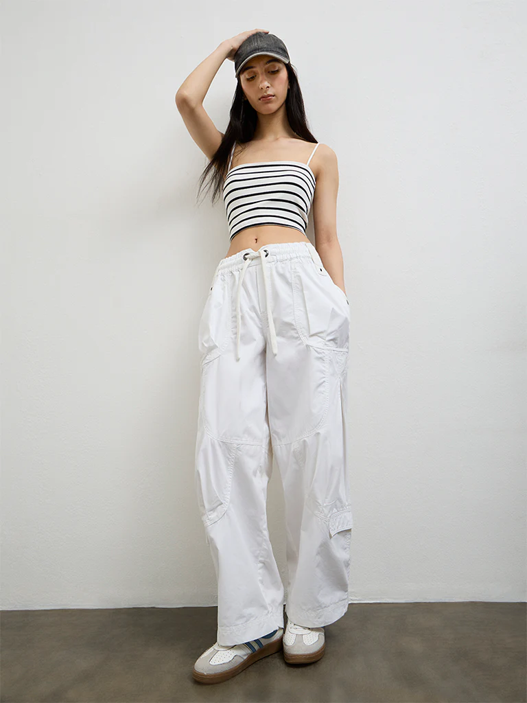 Nuon White Striped Cotton-Blend Top - Image 2