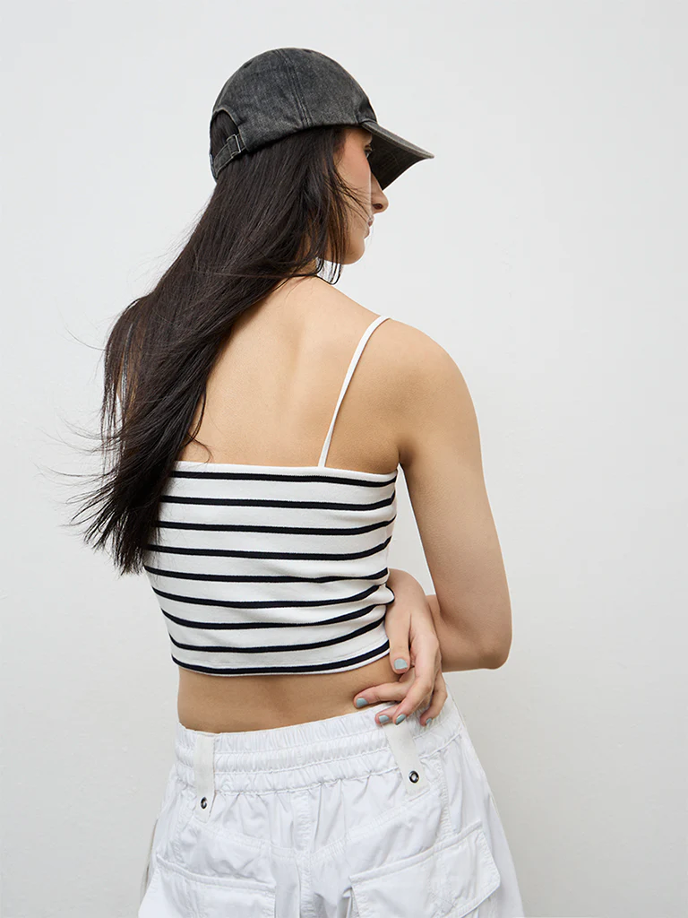 Nuon White Striped Cotton-Blend Top - Image 4