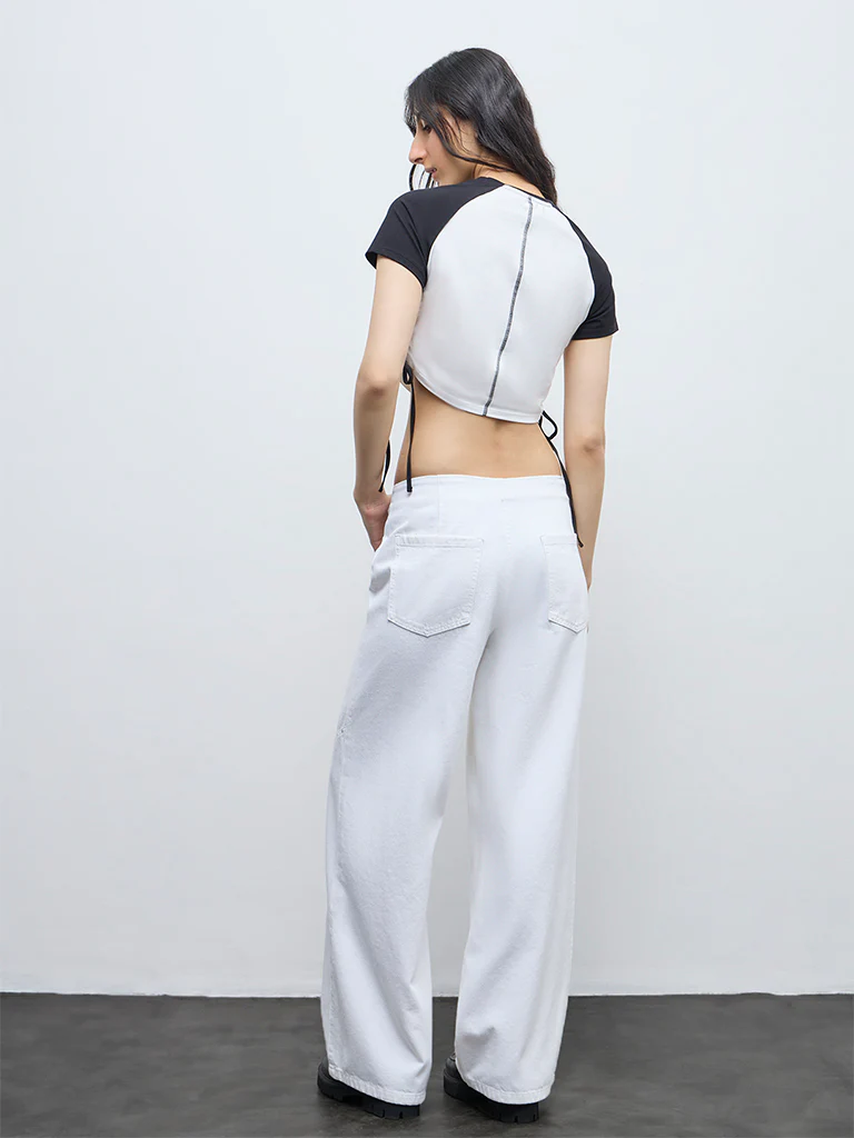 Nuon White Stud-Detailed Flared High-Rise Jeans - Image 4