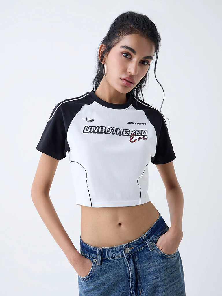 Nuon White Text Design Cotton-Blend T-Shirt - Image 2