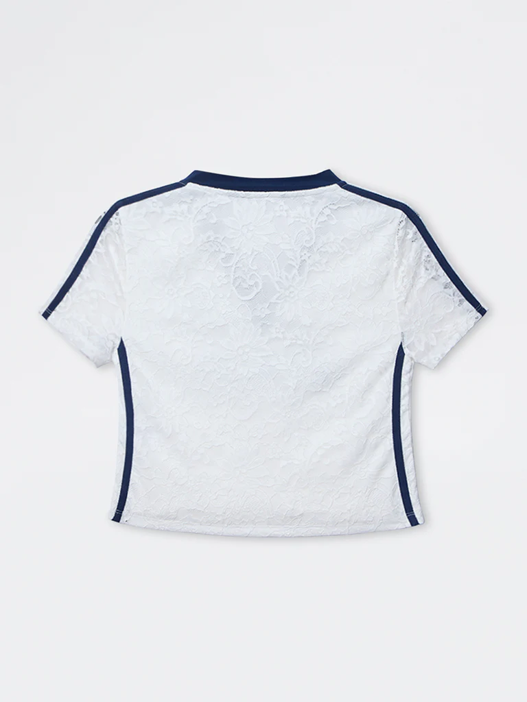 Nuon White Text-Detailed Lace T-Shirt - Image 2