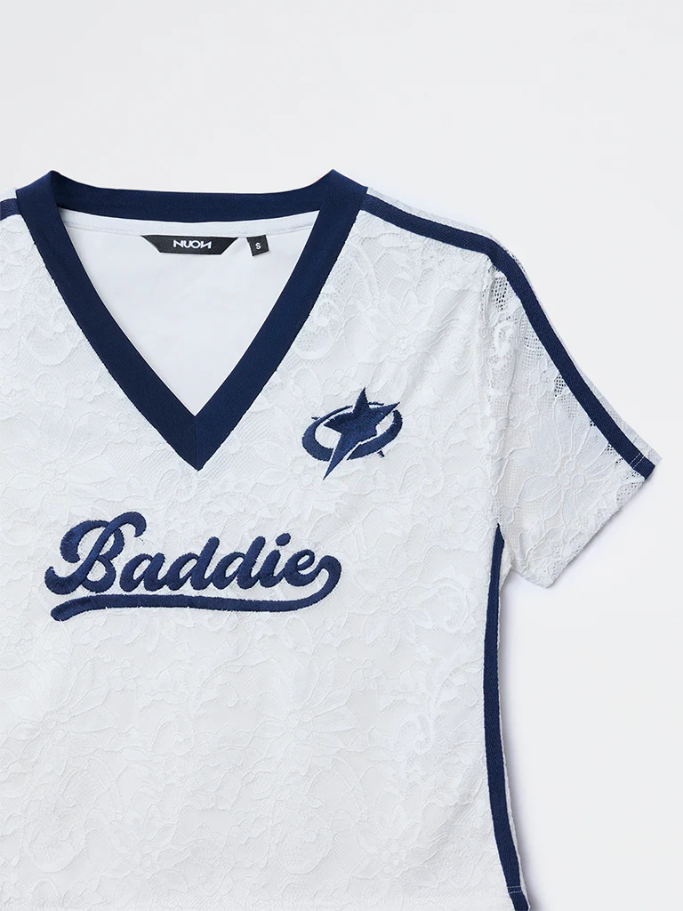 Nuon White Text-Detailed Lace T-Shirt - Image 3