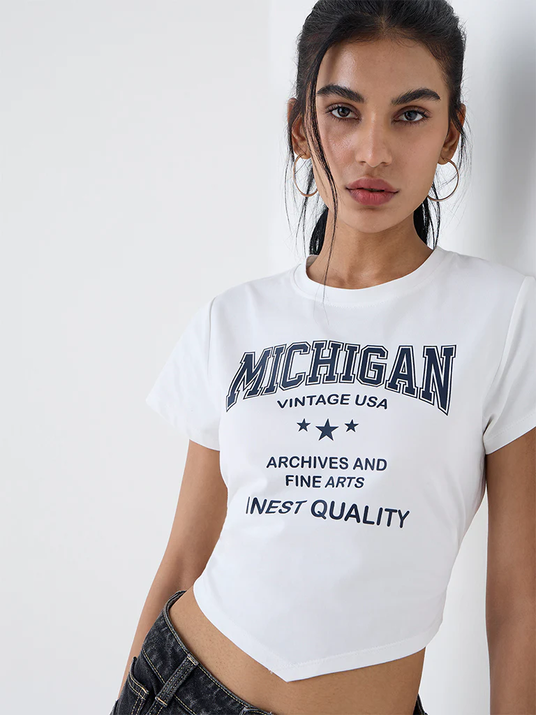 Nuon White Text Pattern Cotton-Blend T-Shirt - Image 3