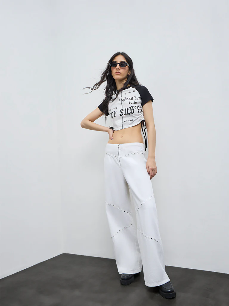 Nuon White Text Printed Cotton-Blend T-Shirt - Image 2