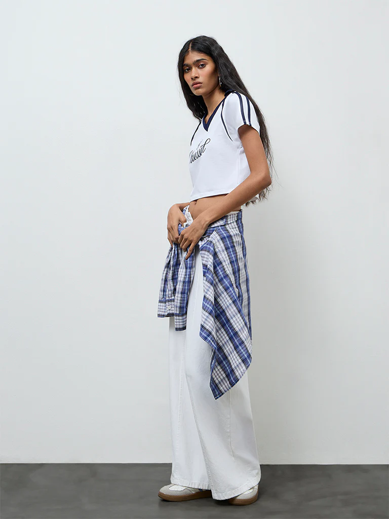 Nuon White Text Printed Cotton-Blend T-Shirt - Image 2
