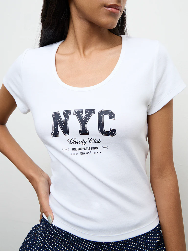 Nuon White Text Printed Cotton-Blend T-Shirt - Image 3