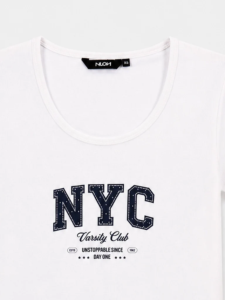 Nuon White Text Printed Cotton-Blend T-Shirt - Image 7