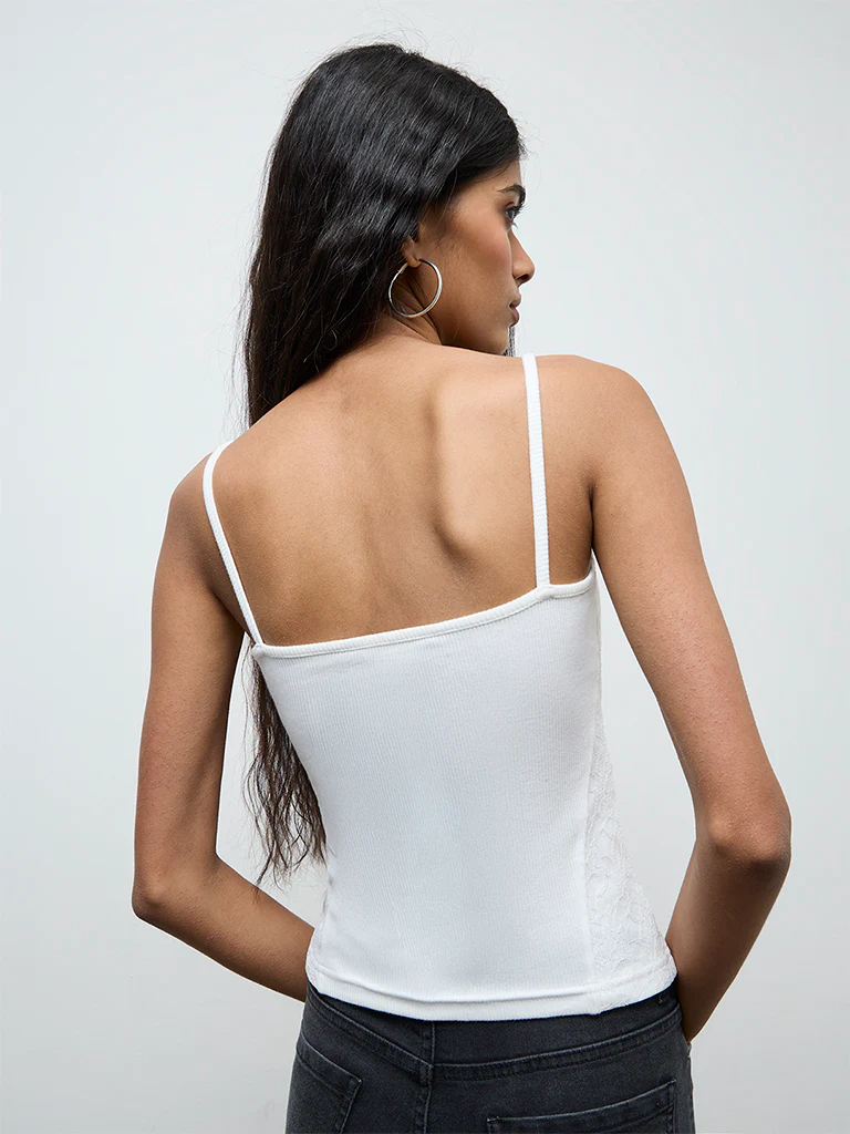 Nuon White Text Printed Cotton-Blend Top - Image 4
