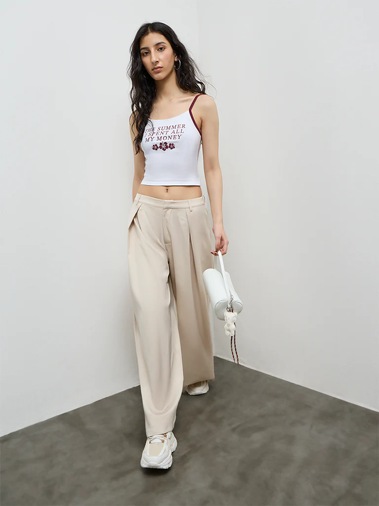 Nuon White Text-Printed Cotton-Blend Top - Image 2