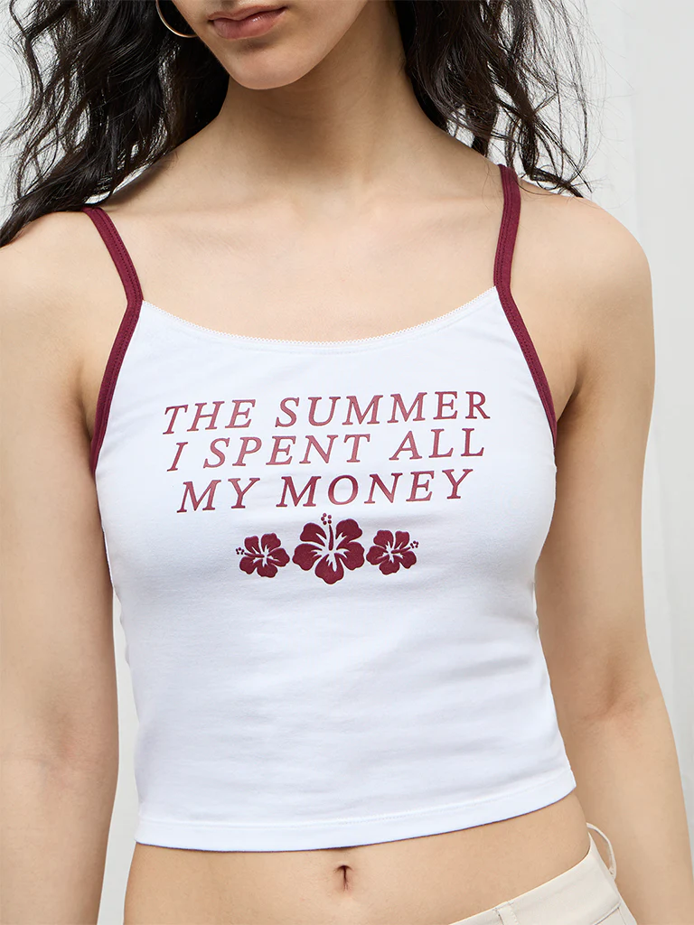 Nuon White Text-Printed Cotton-Blend Top - Image 3
