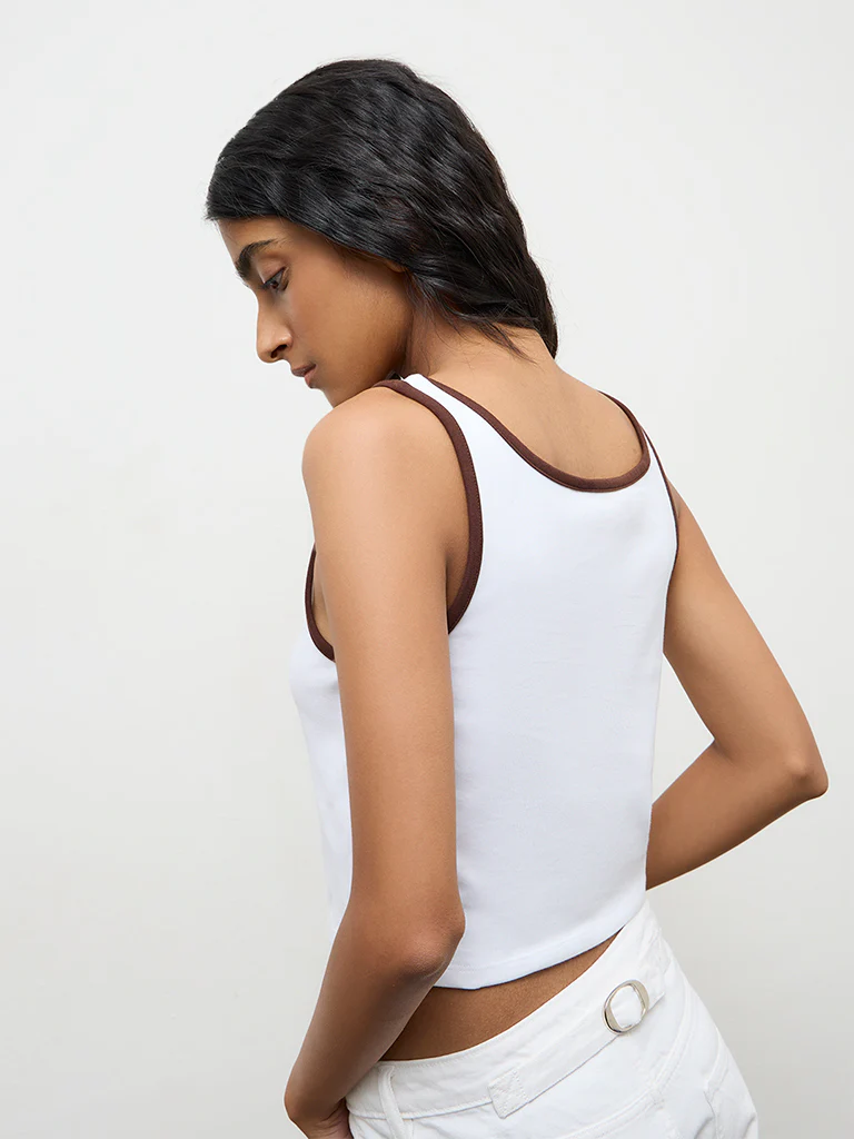 Nuon White Text Printed Cotton-Blend Top - Image 4