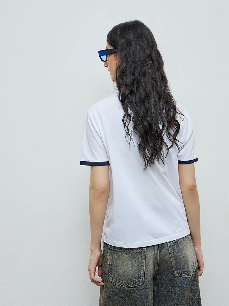 Nuon White Text Printed Cotton T-Shirt - Image 4