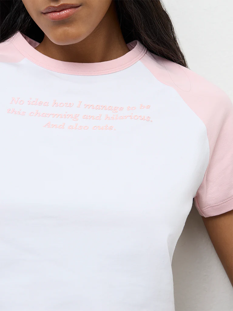 Nuon White Text-Printed Cotton T-Shirt - Image 3