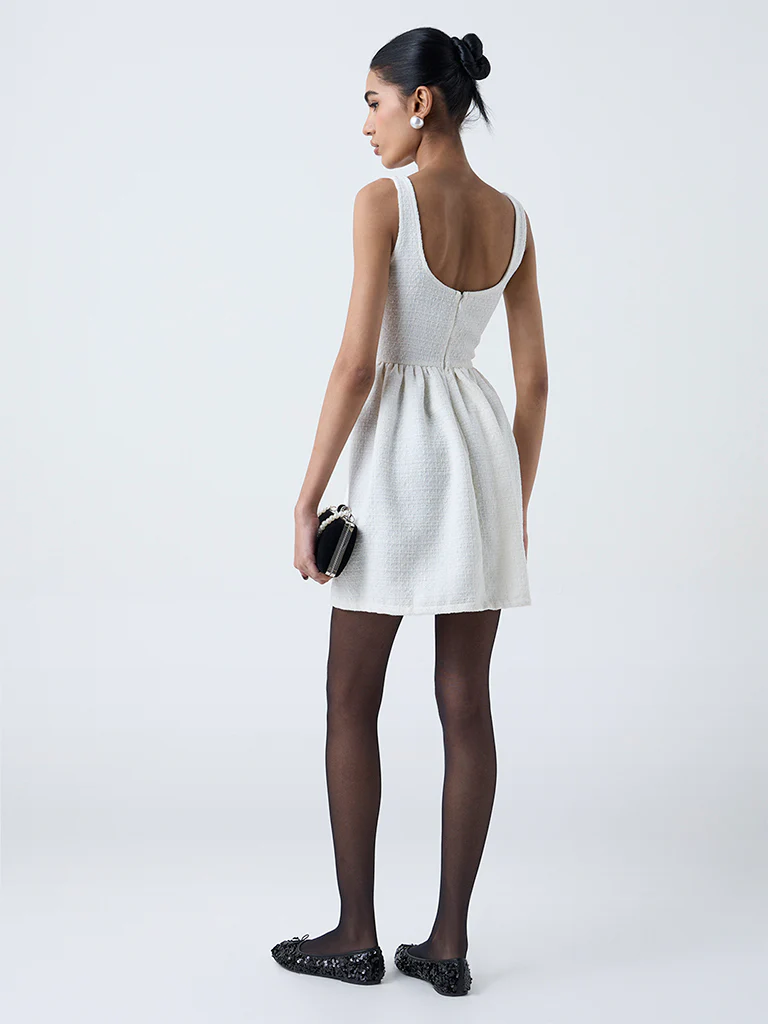 Nuon White Textured A-Line Cotton Dress - Image 4