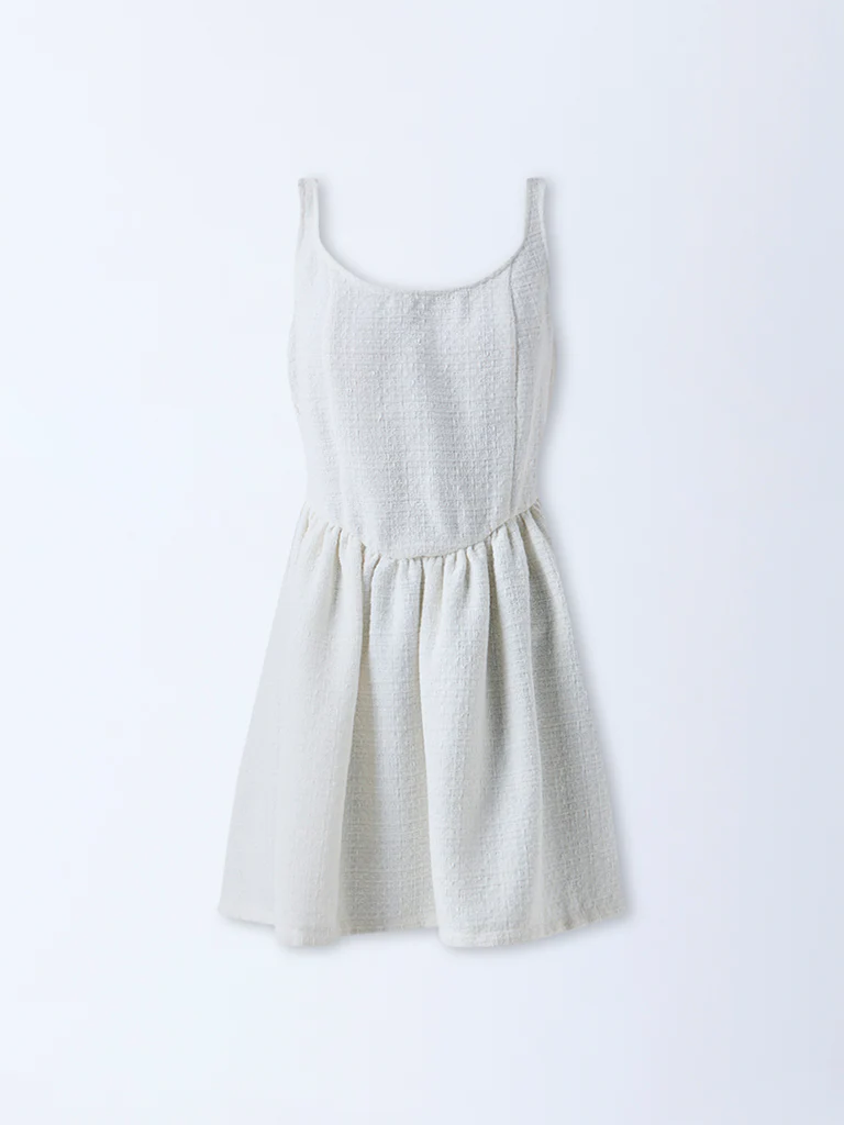 Nuon White Textured A-Line Cotton Dress - Image 5