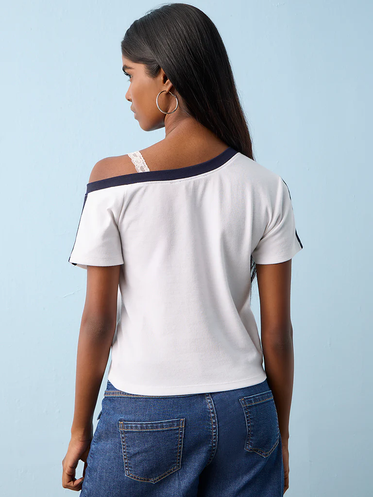Nuon White Typographic Cotton-Blend T-Shirt - Image 4