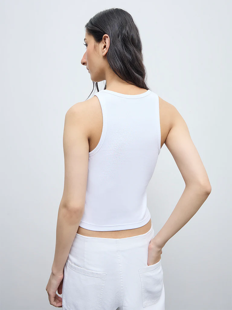 Nuon White Typographic Cotton-Blend Tank Top - Image 4