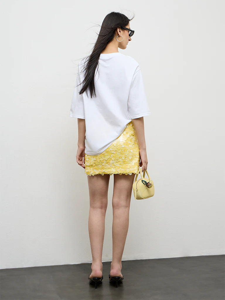 Nuon Yellow Sequin Embellished High-Rise Skirt - Image 4