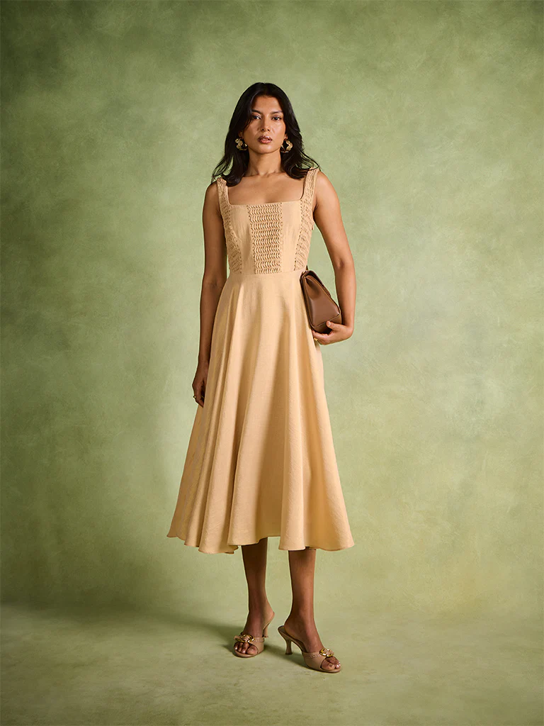 Pintuck Detail Dress β Gold